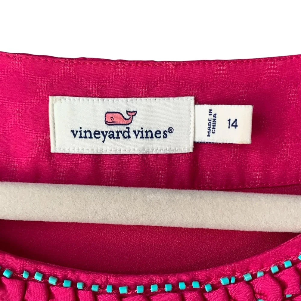 Vineyard Vines Hot pink sheath sundress with‎ smocked/beaded neckline. Size 14